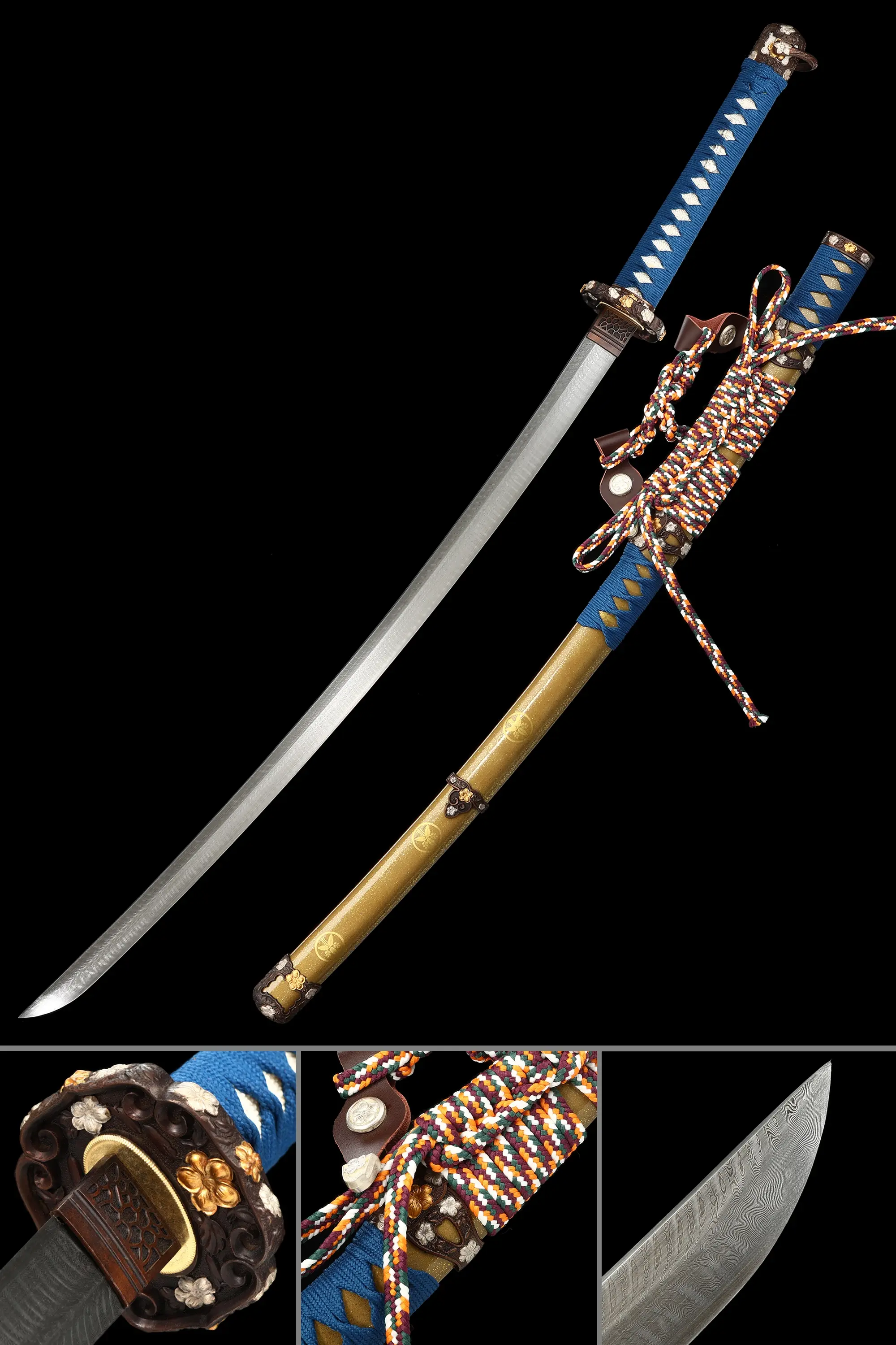 Handcrafted Full Tang Tachi Sword Damascus Steel With Beige Scabbard