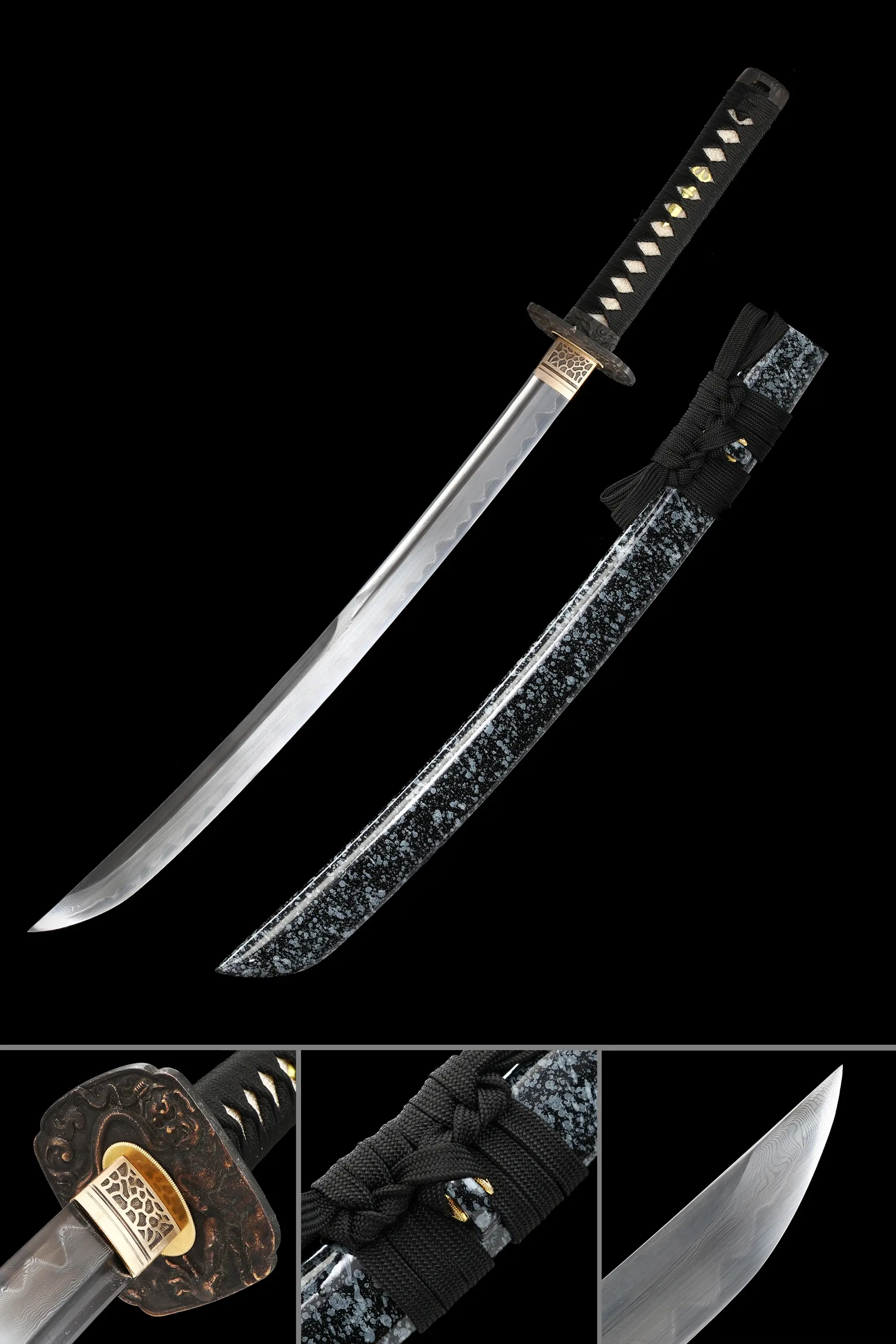 Handcrafted T10 Carbon Steel Naginata With Marble Pattern Saya, Clay-tempered Full-tang Blade - Image 1