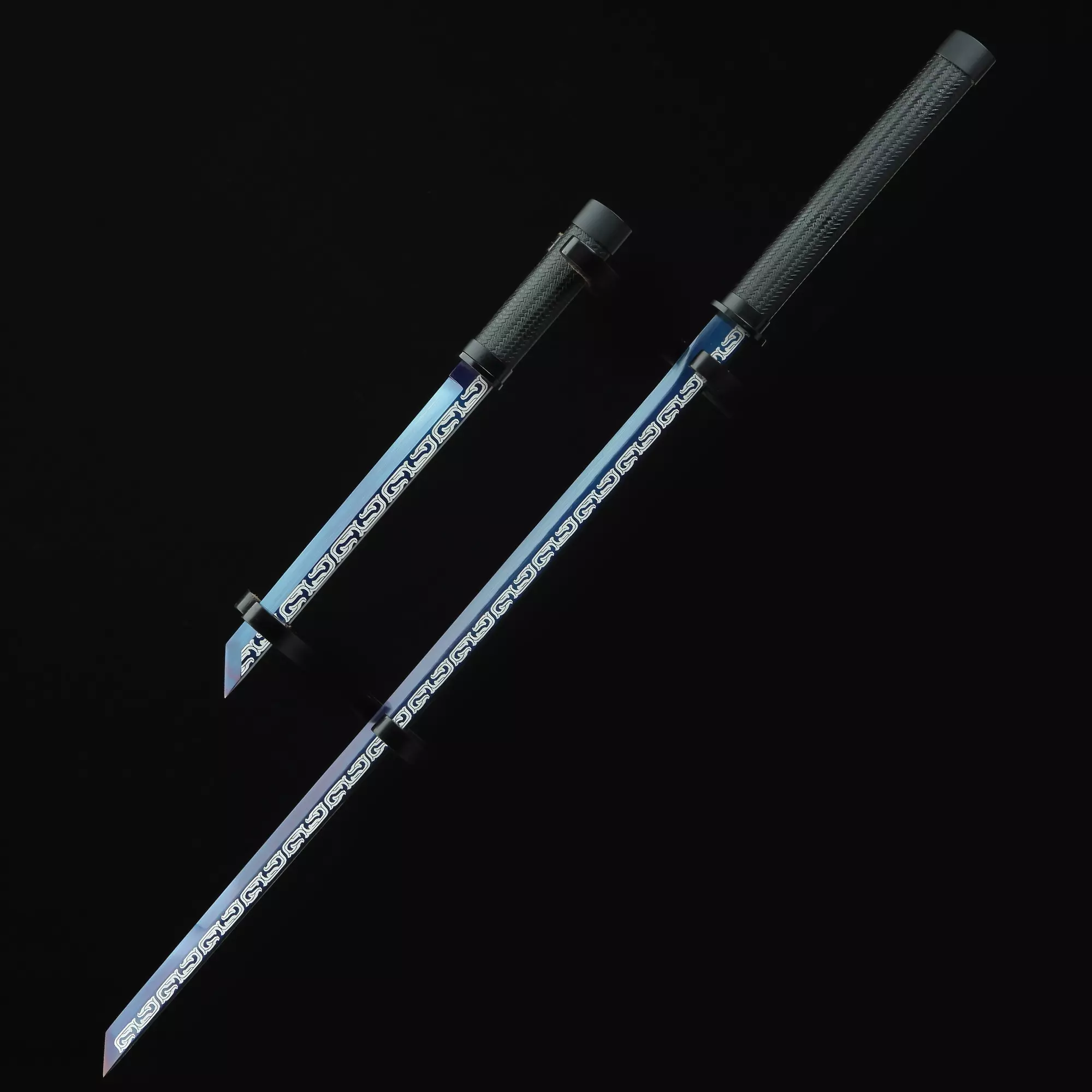 Handmade Chokuto Ninjato And Tanto Sword Set With Blue Blade - Image 1