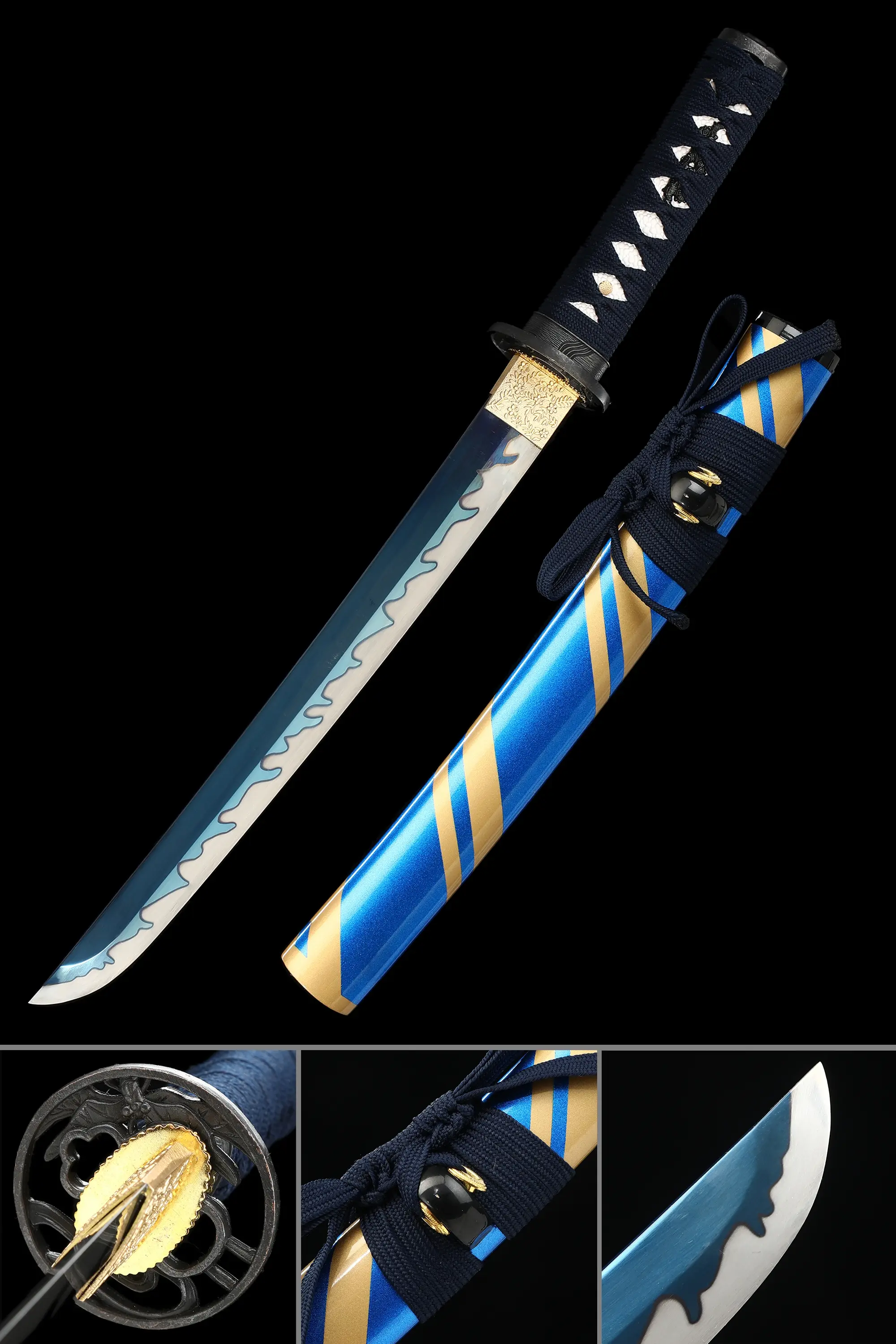 Handmade Full Tang Japanese Tanto Sword 1095 Carbon Steel With Blue Blade - Image 1