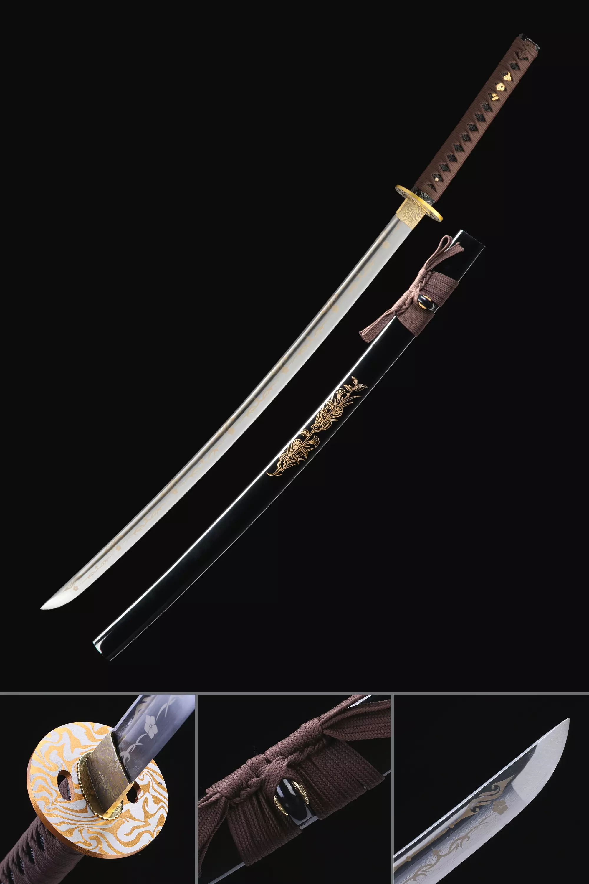 Handmade Japanese Katana Sword 1045 Carbon Steel With Black Scabbard - Image 1