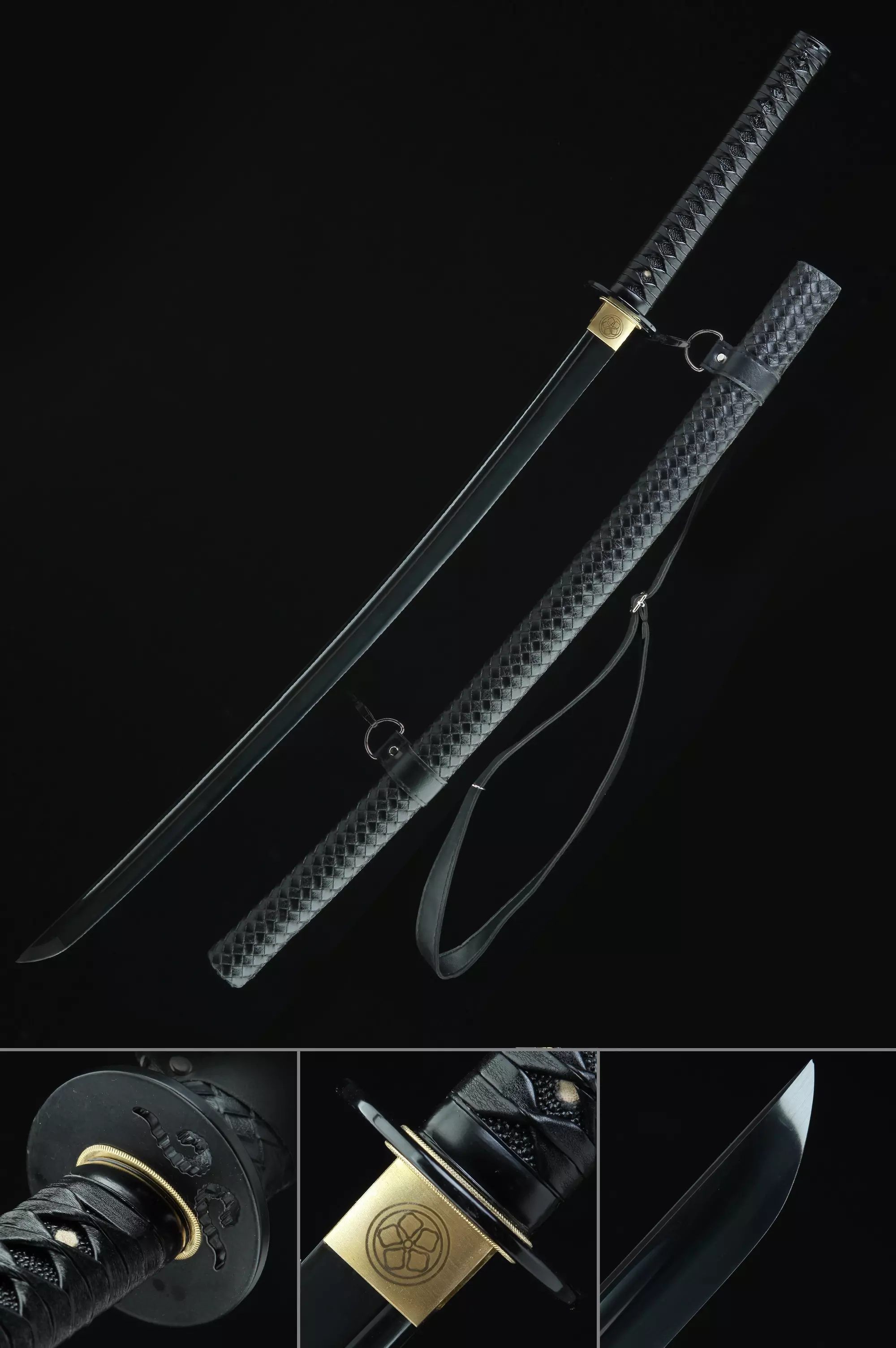 Handmade Japanese Obsidian Katana With Black Blade And Strap - Image 1