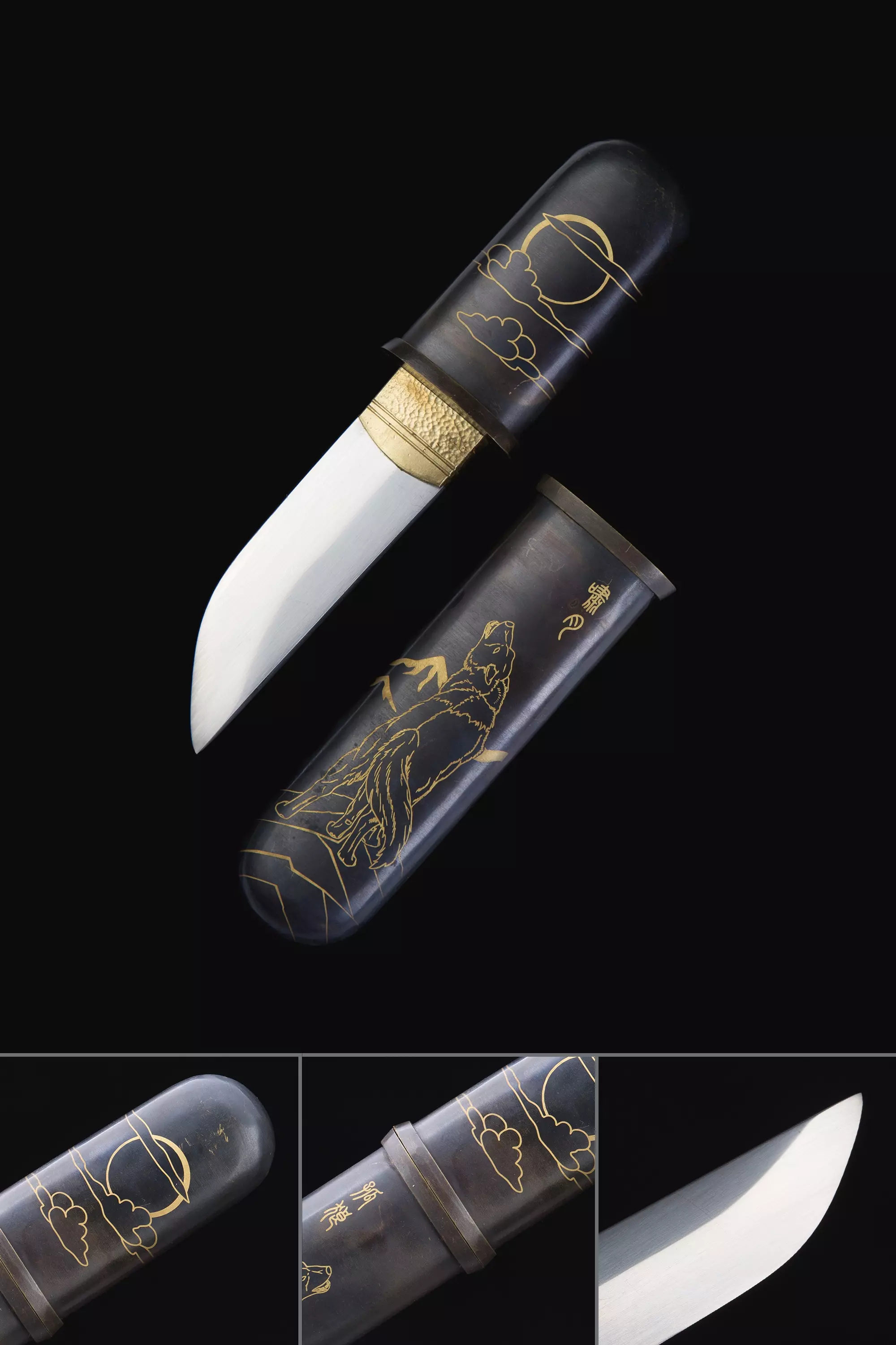 Handmade Japanese Pocket Tanto Knife With Copper Scabbard And Handle - Image 1