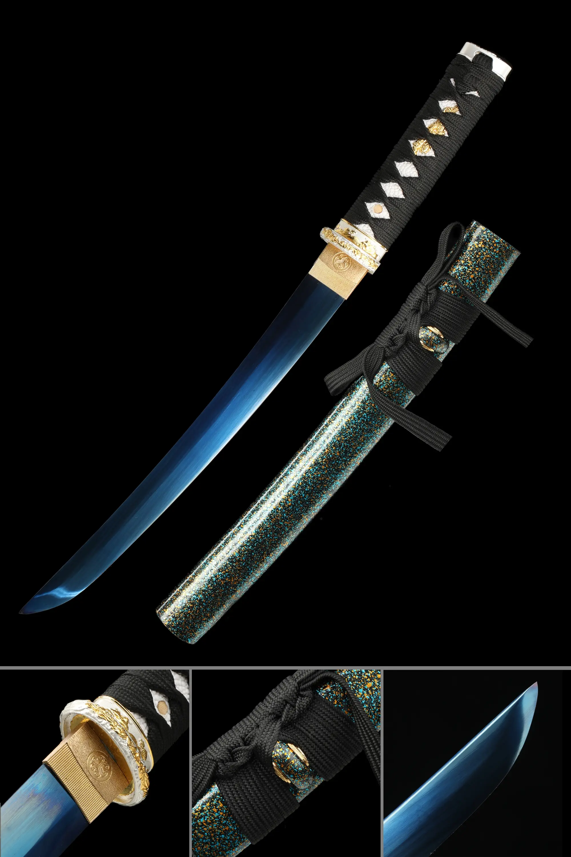 Handmade Japanese Tanto Sword 1060 Carbon Steel With Blue Blade - Image 1