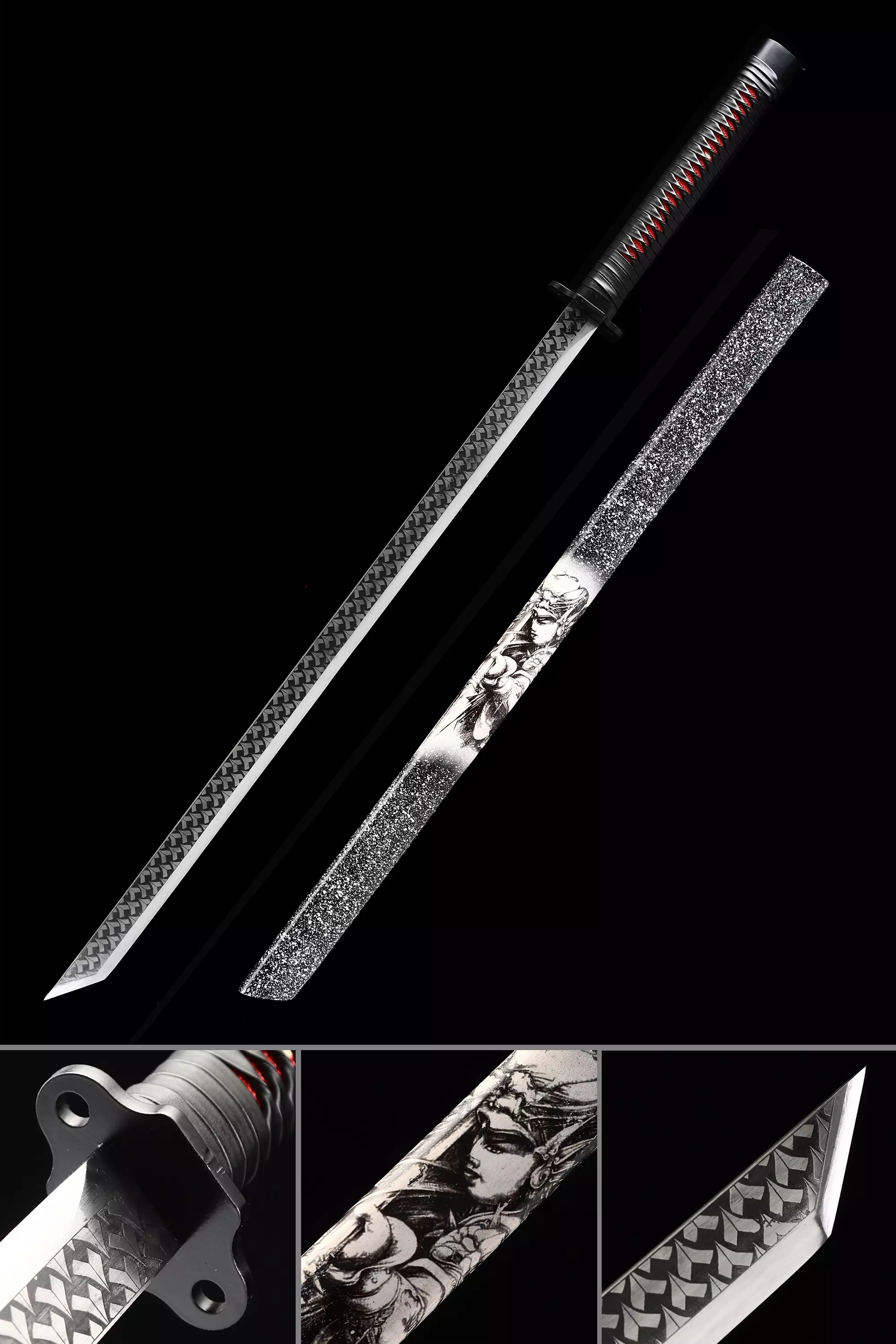 Handmade Ninjato Straight Japanese Sword High Manganese Steel Full Tang - Image 1
