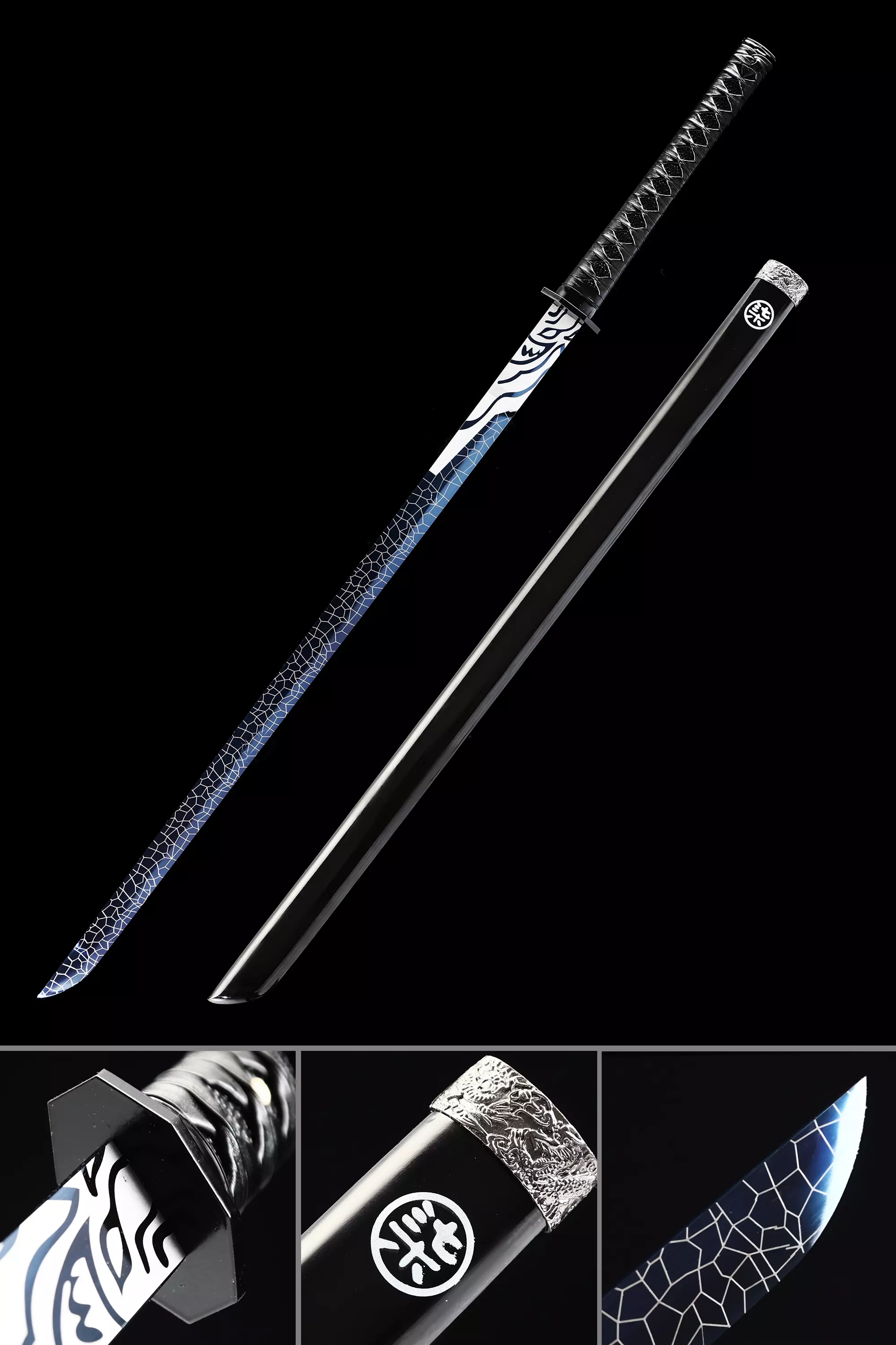 Handmade Ninjato Straight Japanese Sword High Manganese Steel With Blue Blade - Image 1