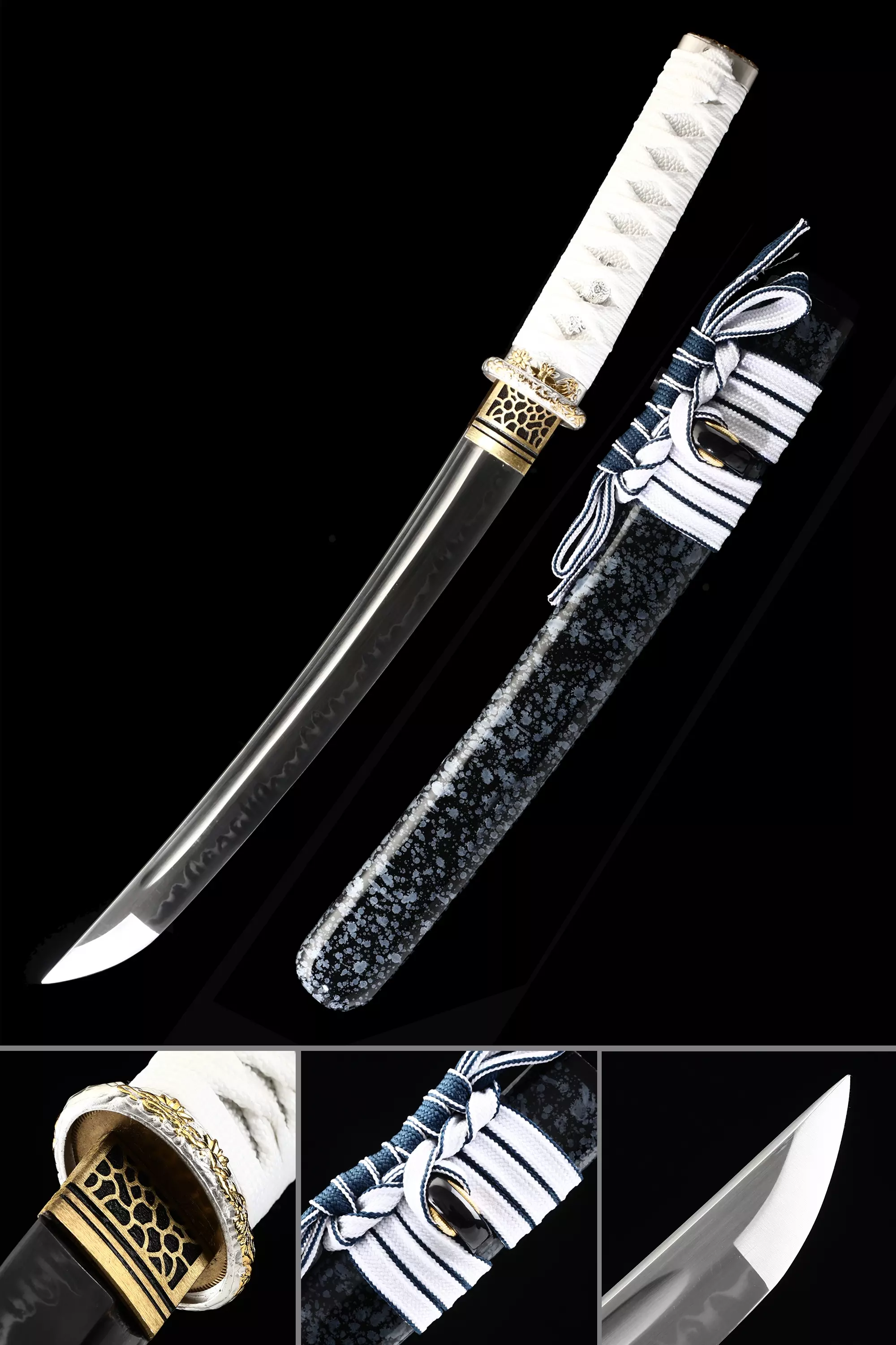 Handmade Tanto Sword T10 Carbon Steel Real Hamon With Blue Scabbard - Image 1