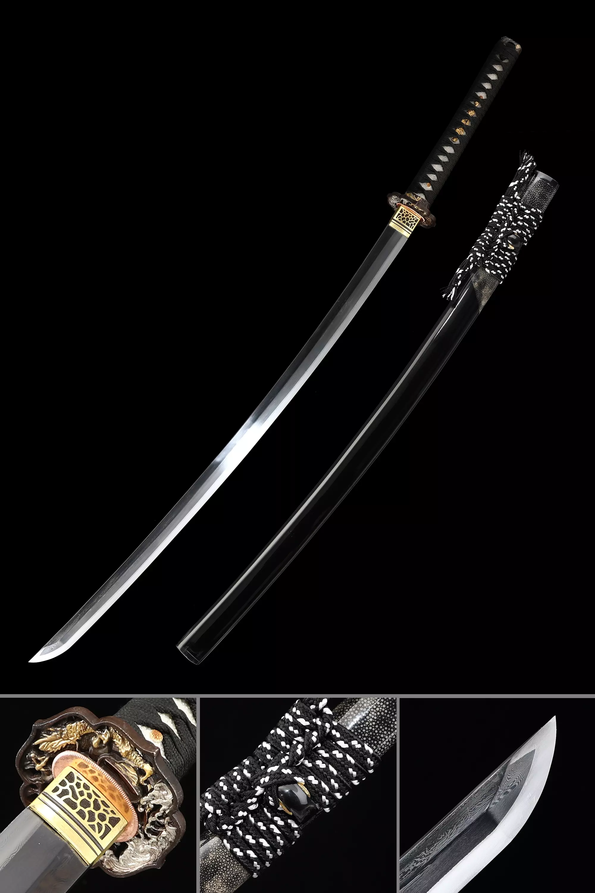 High-performance Japanese Katana Sword Damascus Steel With Black Scabbard - Image 1